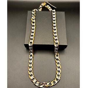 Steeltime 24" Men's 18k gold plated stainless steel flat curb chain necklace NWT